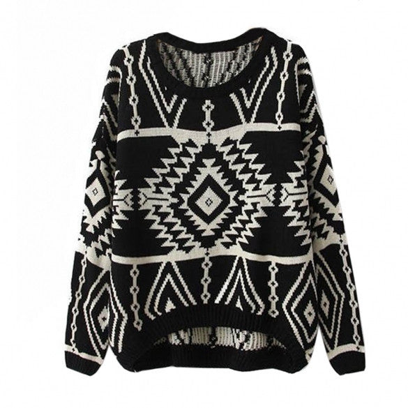 Women Loose Geometry Printed Pullover Sweater - MeetYoursFashion - 7
