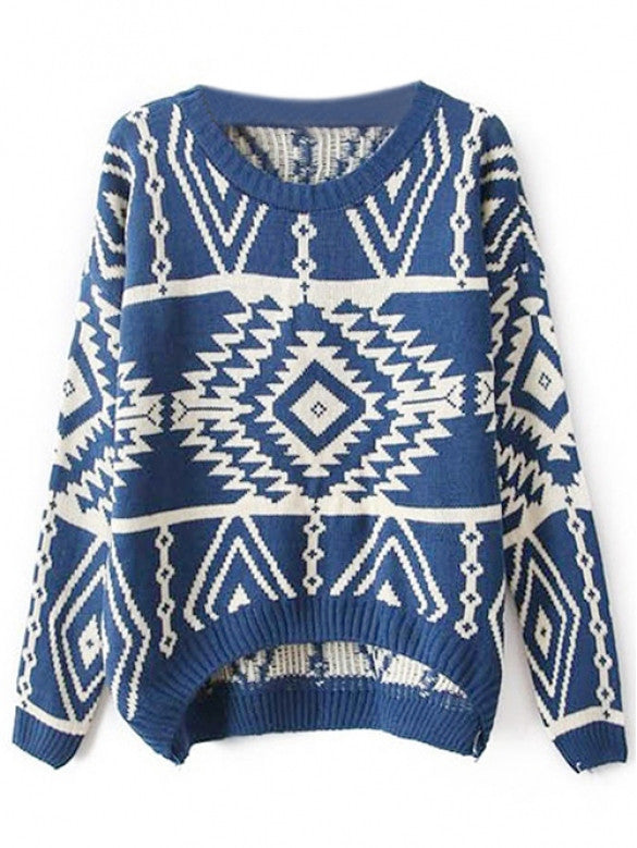 Women Loose Geometry Printed Pullover Sweater - MeetYoursFashion - 5