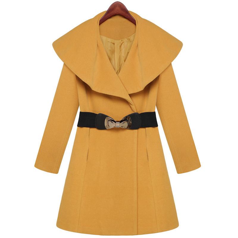 Lapel Collar Slim Long Wool Coat - Meet Yours Fashion - 2