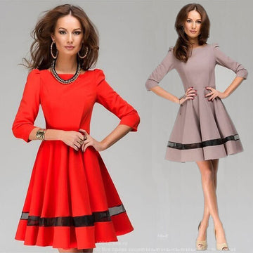 Fashion Long Sleeves Pure Color Short Dress