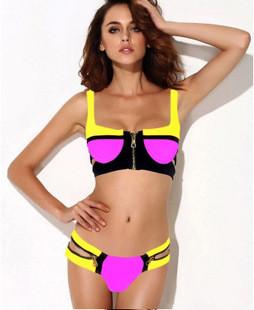 Cut Out Spaghetti Strap Zipper Low Waist Bikini Set Swimwear - Meet Yours Fashion - 2