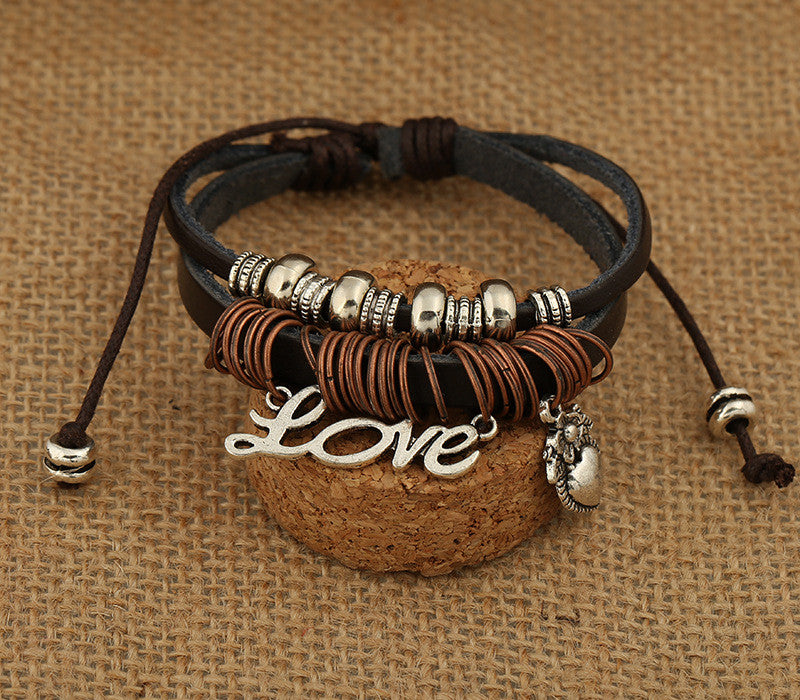 Love Heart Beaded Leather Bracelet