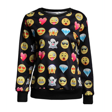 Emoji Print Womens Sweatshirt Top - MeetYoursFashion