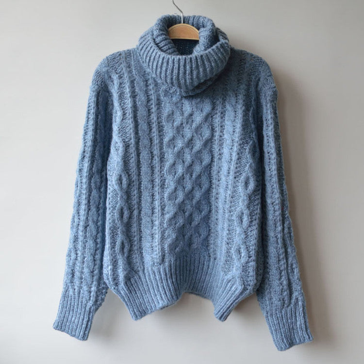 High Neck Pullover Loose Solid Color Knit Sweater
