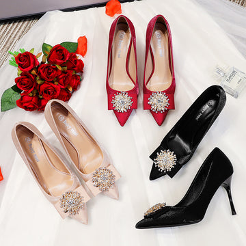 Ladies' Sensual Diamond-Studded Pointed High Heels Shoes