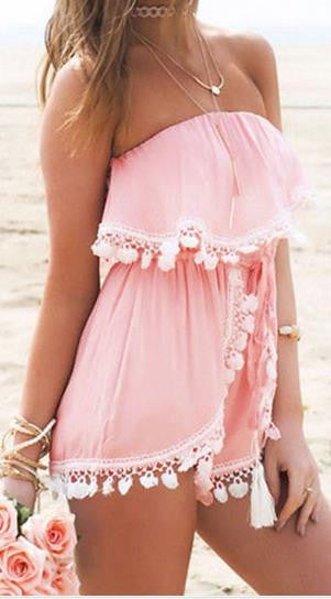 Strapless Chiffon Crossover Pleated Short Sexy Jumpsuit - Meet Yours Fashion - 1
