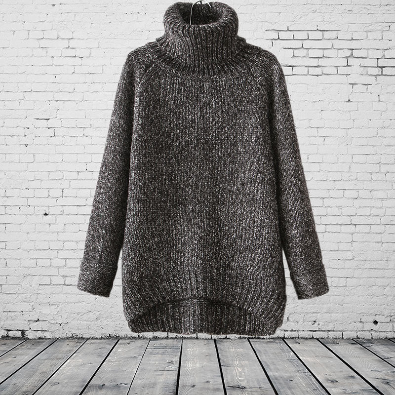 Solid Color High Collar Retro Irregular Long Pullover Sweater 