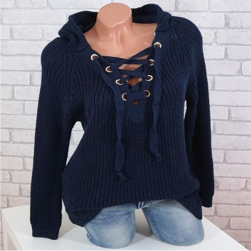 Oversized Lace Up Hooded Sweater