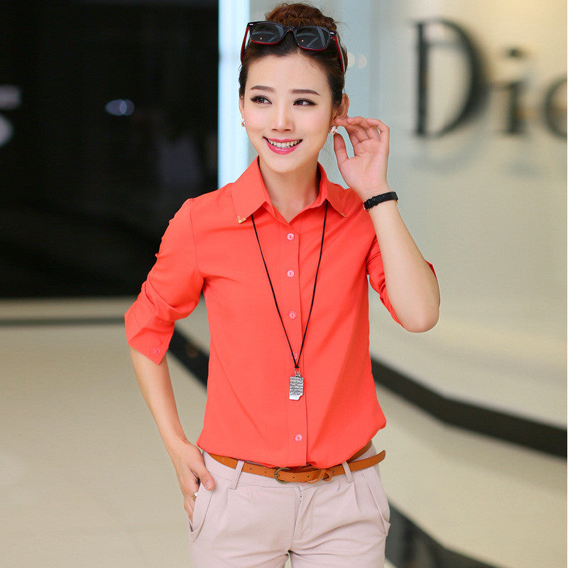 Pure Collar OL Turn-down Collar Slim Long Sleeves Blouse - Meet Yours Fashion - 4
