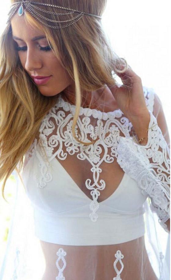 Lace Transparent Long Sleeves Beach Bikini Cover Up Dress - Oh Yours Fashion - 6