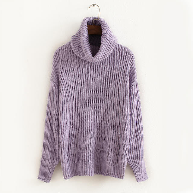 Lapel Pullover Loose High Collar Solid Sweater - Meet Yours Fashion - 9