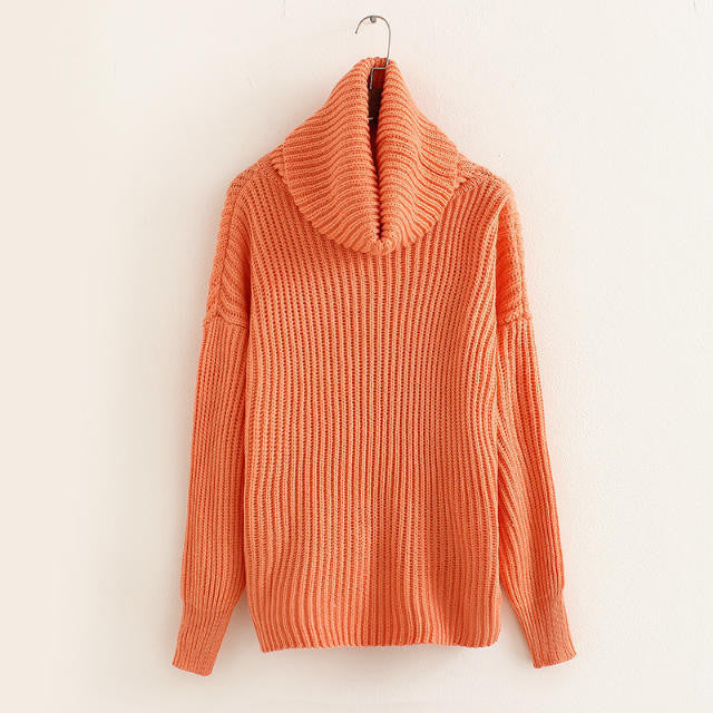 Lapel Pullover Loose High Collar Solid Sweater - Meet Yours Fashion - 10