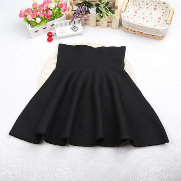 Fashion Knit Pleated Pure Color A-line Mini Skirt