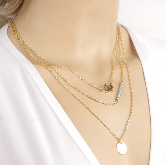 Dove Crystal Beads Sequins Multilayer Necklace