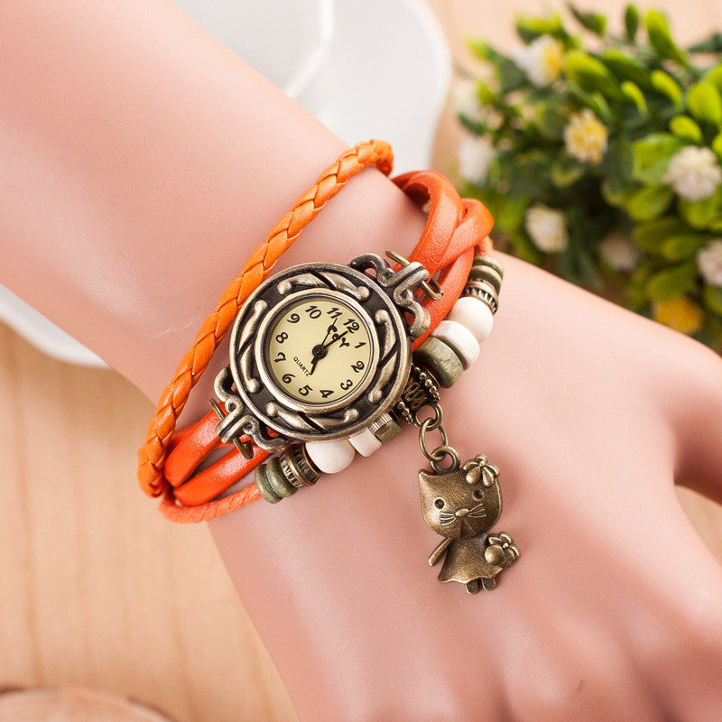 Retro Kitty Multilayer Woven Watch