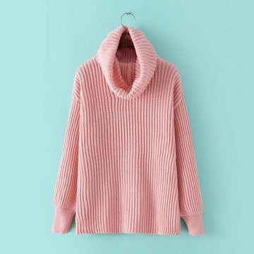 Lapel Pullover Loose High Collar Solid Sweater - Meet Yours Fashion - 2