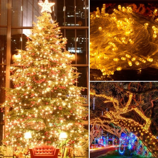 10M 100 LED Yellow Lights Decorative Christmas Party Festival Twinkle String Lamp Bulb With Tail Plug 220V EU