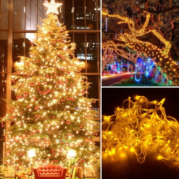 10M 100 LED Yellow Lights Decorative Christmas Party Festival Twinkle String Lamp Bulb With Tail Plug