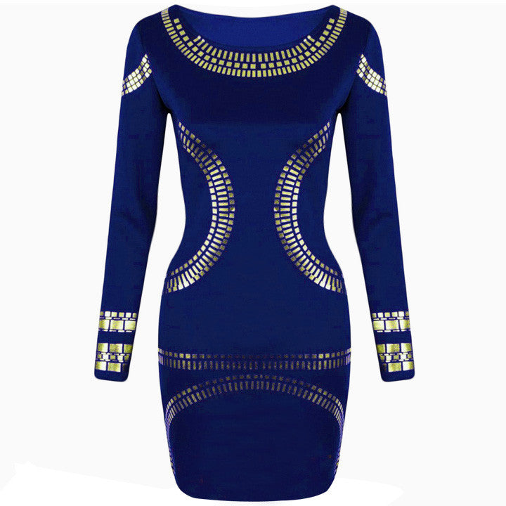 Gold Foil Long Sleeves Tunic Party Bodycon Dress - MeetYoursFashion - 6