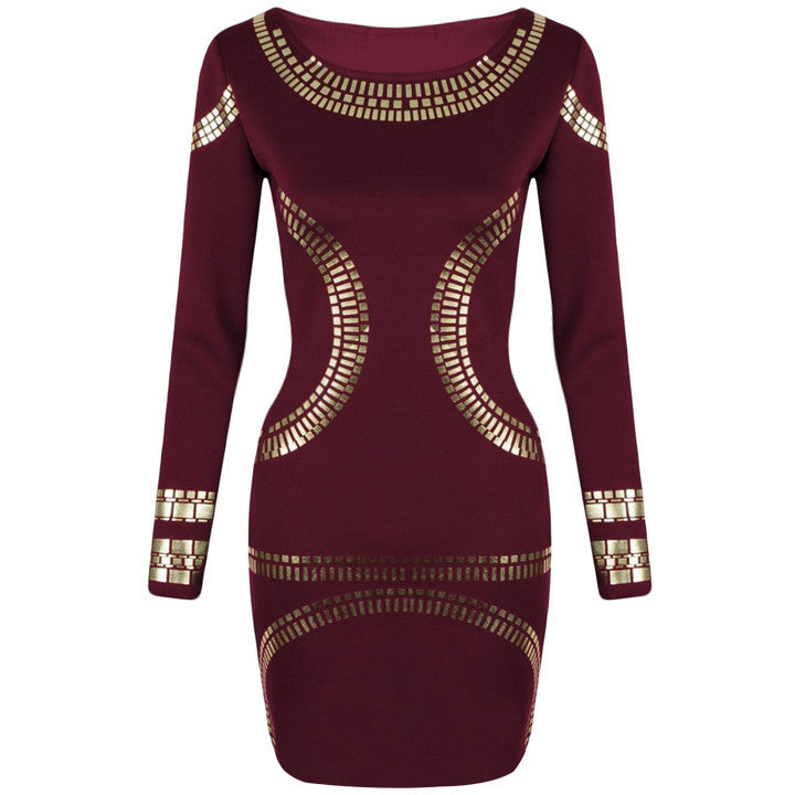 Gold Foil Long Sleeves Tunic Party Bodycon Dress - MeetYoursFashion - 7