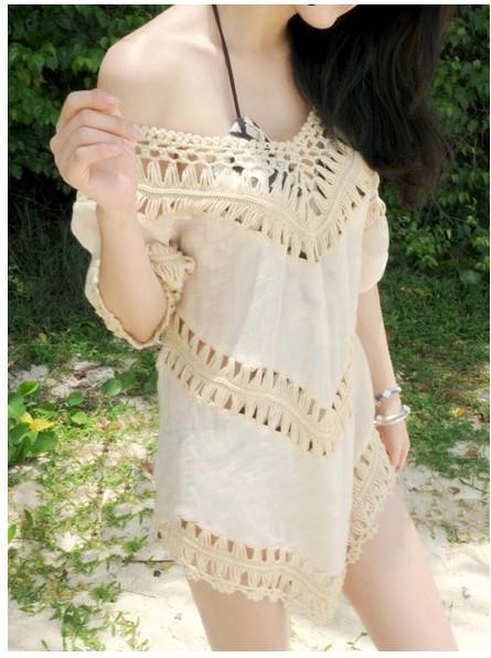 V-neck 3/4 Sleeves Hollow Bohemian Lace Chiffon Blouse - Meet Yours Fashion - 1