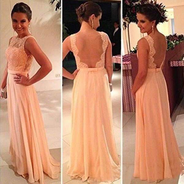 Backless Lace Chiffon Patchwork Evening Gown Dress - Meet Yours Fashion - 1
