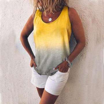 Gradient Color High Neck Sleevless Loose Tank Top