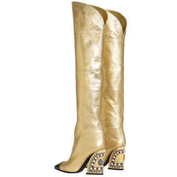 Gold plated fashion crocodile Rhinestone heel women's Boots