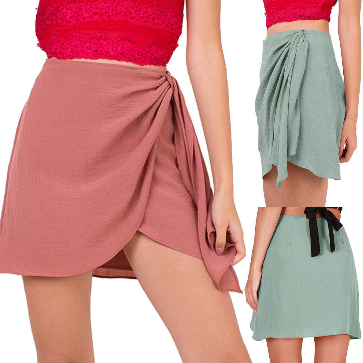 Pure Color Bodycon Straps Slim Short Skirt