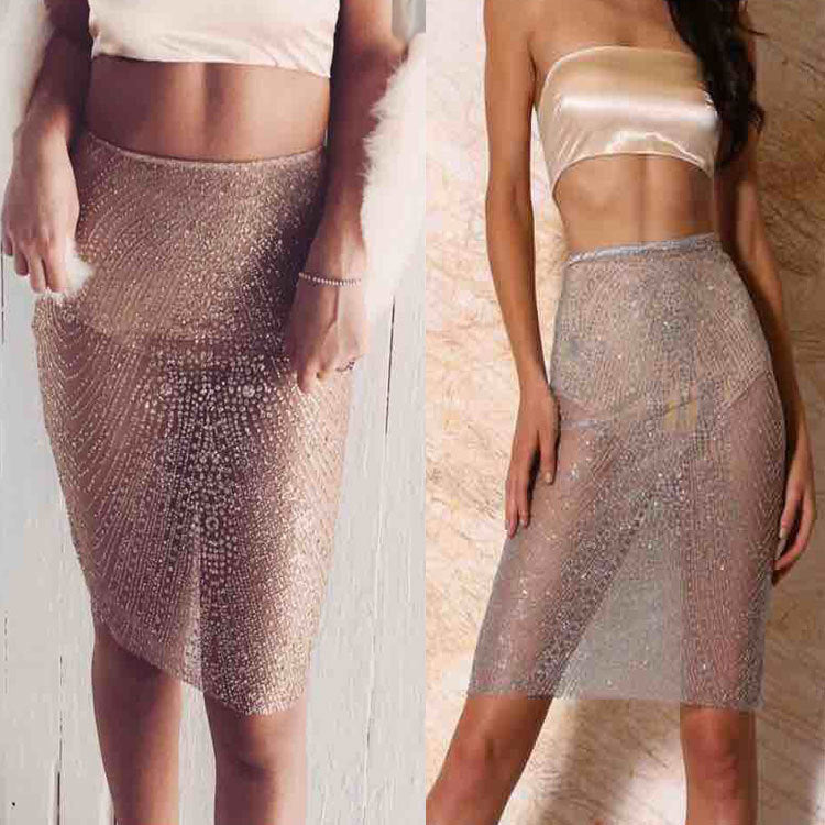 Sexy Hollow Out Embroidery Sequins Short Skirt