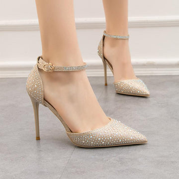 Pointed Hollow Out Rhinestone Slotted Sandals