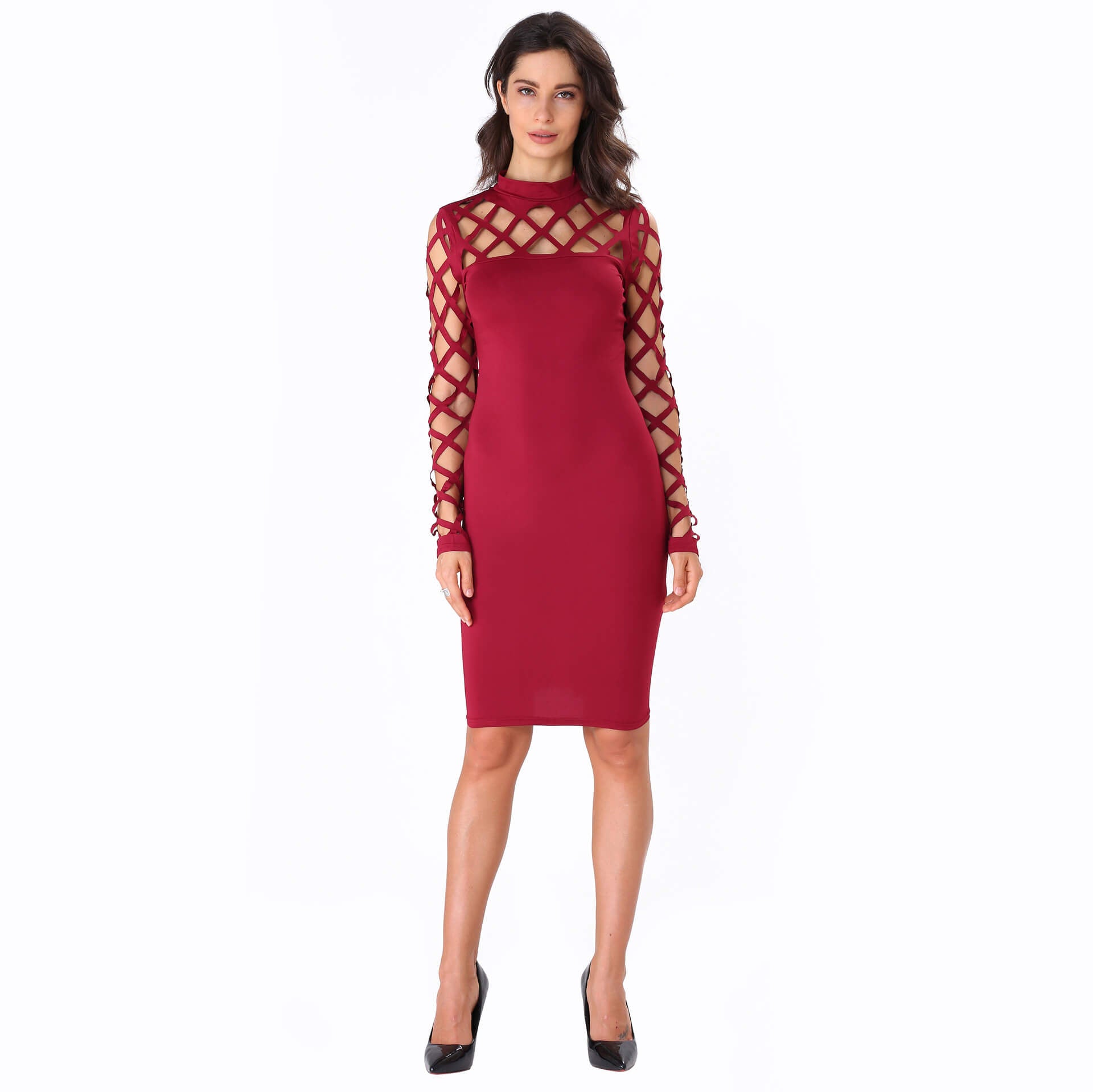 Long Sleeves Hollow Out Knee length Dress