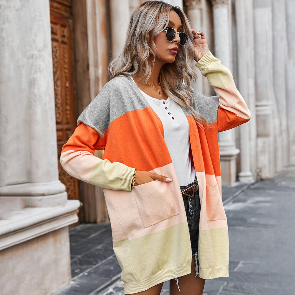 Knitted Colorblock Oversized Cardigan