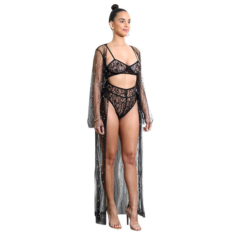 Black See Through Beaded Cover Up Long Dress