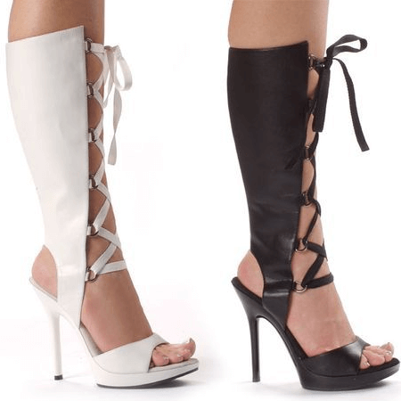 Snakeskin Cutout Chain Heel Thigh High Knee High Boots