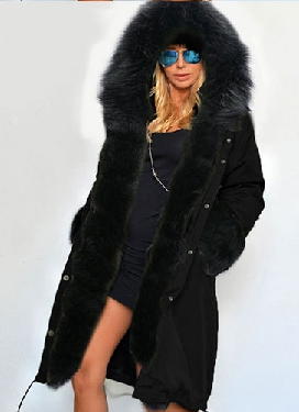 Zipper Hooded Faux Fur Cuff Long Cotton Coat - Meet Yours Fashion - 5