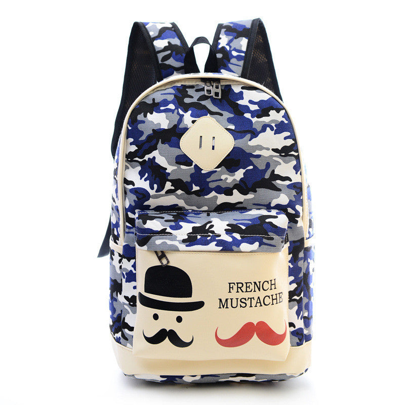 Fashion Canvas Camouflage Mustache Cartoon School Backpack Bag - Meet Yours Fashion - 4
