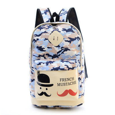 Fashion Canvas Camouflage Mustache Cartoon School Backpack Bag - Meet Yours Fashion - 3