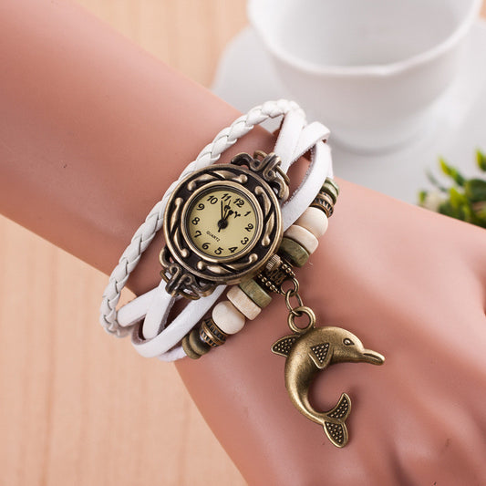 Retro Dolphin Woven Bracelet Watch