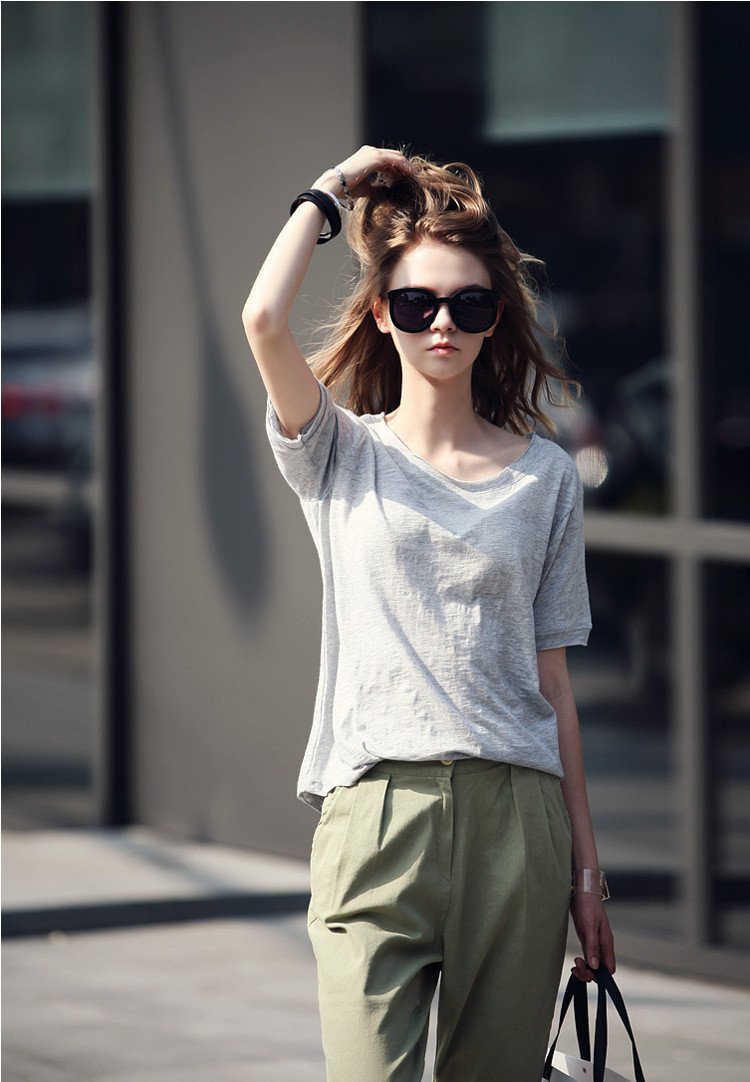 Scoop Short Sleeves Pure Color Casual Loose T-shirt - Meet Yours Fashion - 6