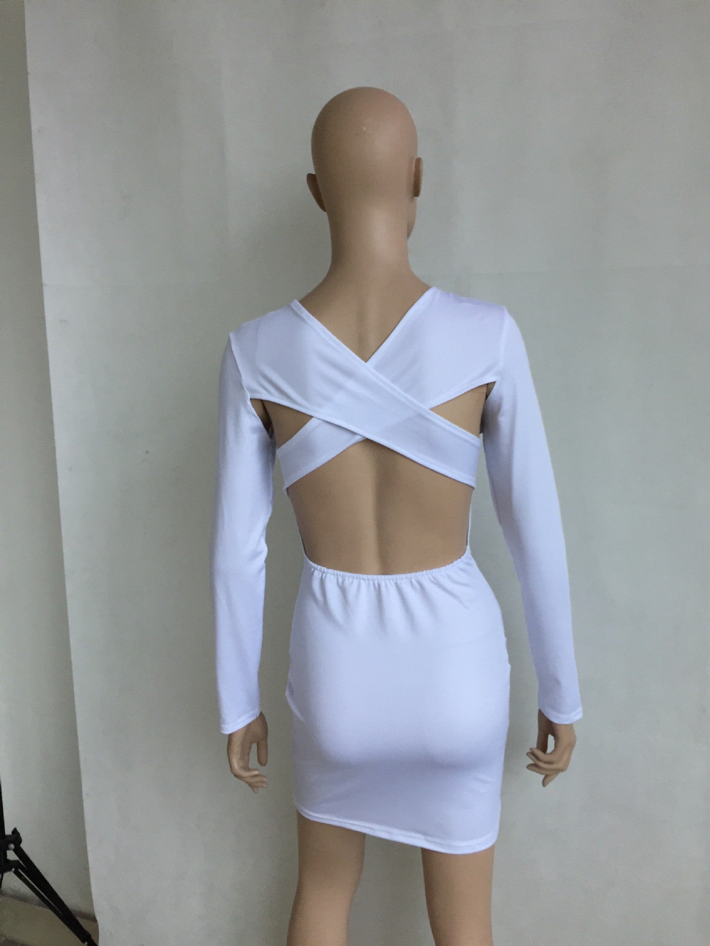 Open Cross Bandage Back Bodycon Mini Dress - MeetYoursFashion - 5