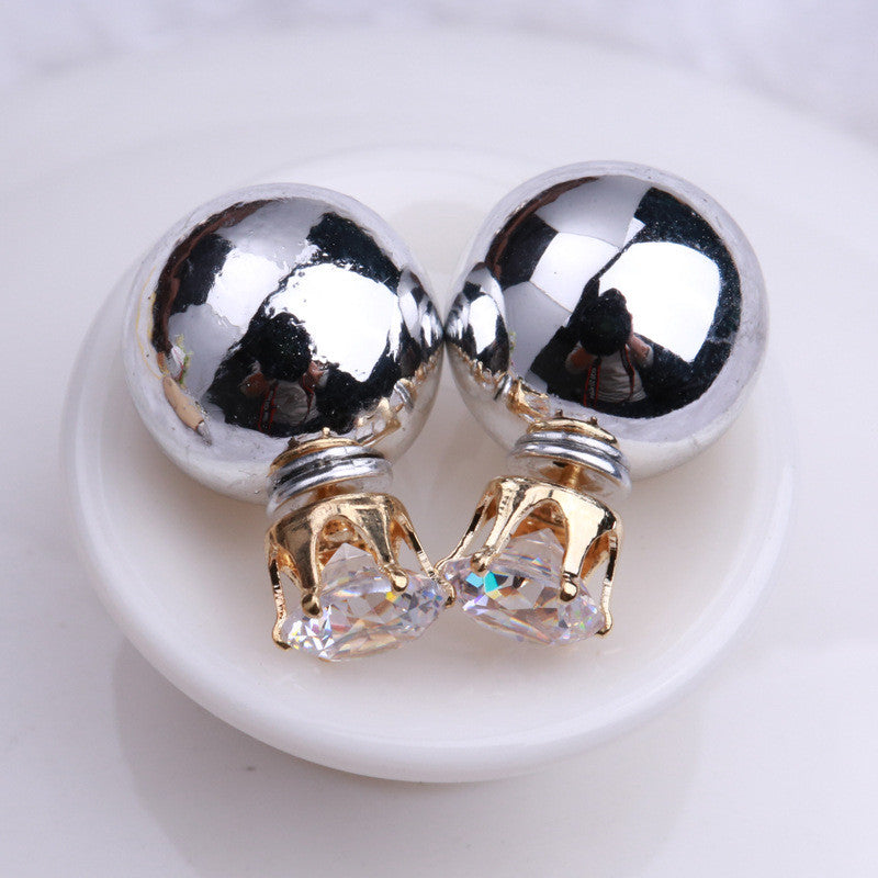 Fashion Crystal Zircon Double Pearl Earring