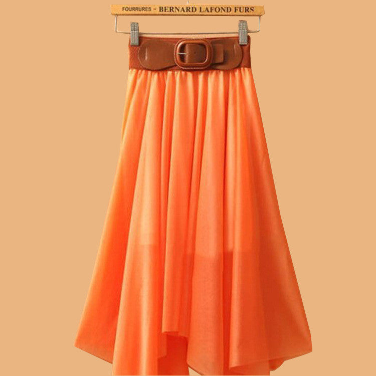 Chiffon Irregular Bohemian Flare Pleated Beach Middle Belt Skirt - Meet Yours Fashion - 9