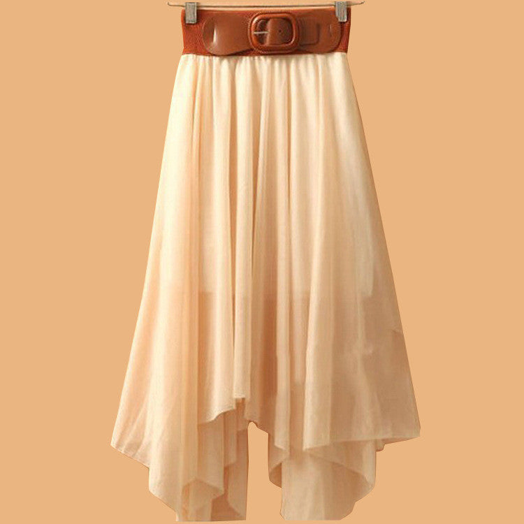 Chiffon Irregular Bohemian Flare Pleated Beach Middle Belt Skirt - Meet Yours Fashion - 6