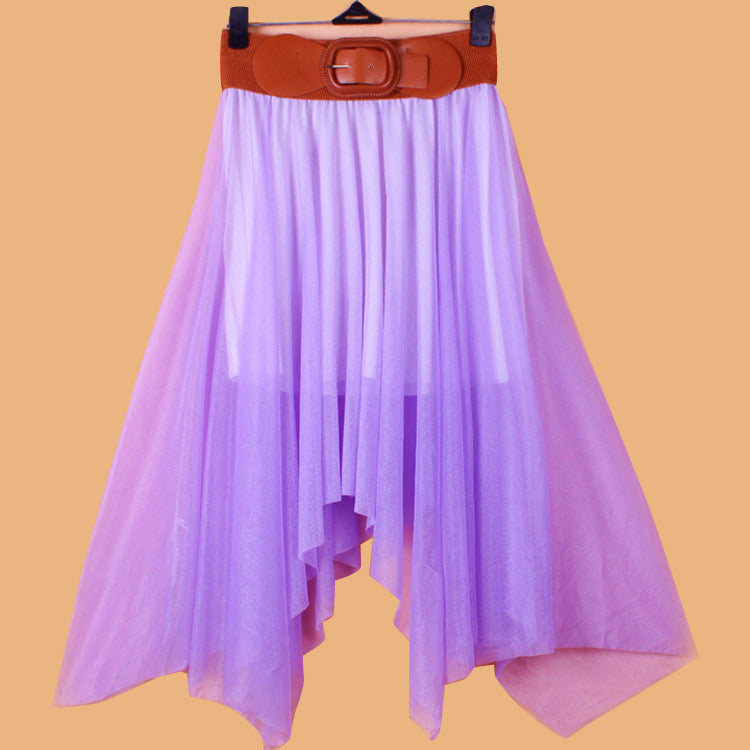 Chiffon Irregular Bohemian Flare Pleated Beach Middle Belt Skirt - Meet Yours Fashion - 8