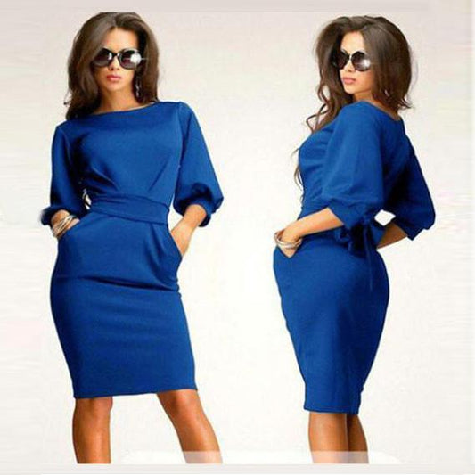 Clearance Unique Puff 3/4 Sleeves Bodycon Knee-length Casual Dress