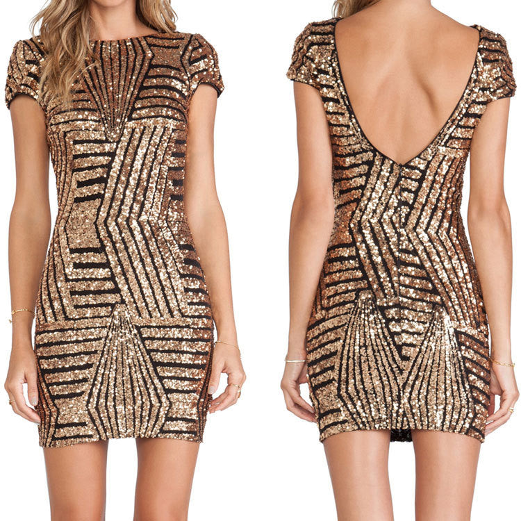 Sexy Sequins Backless Geometric Short Bodycon Dress