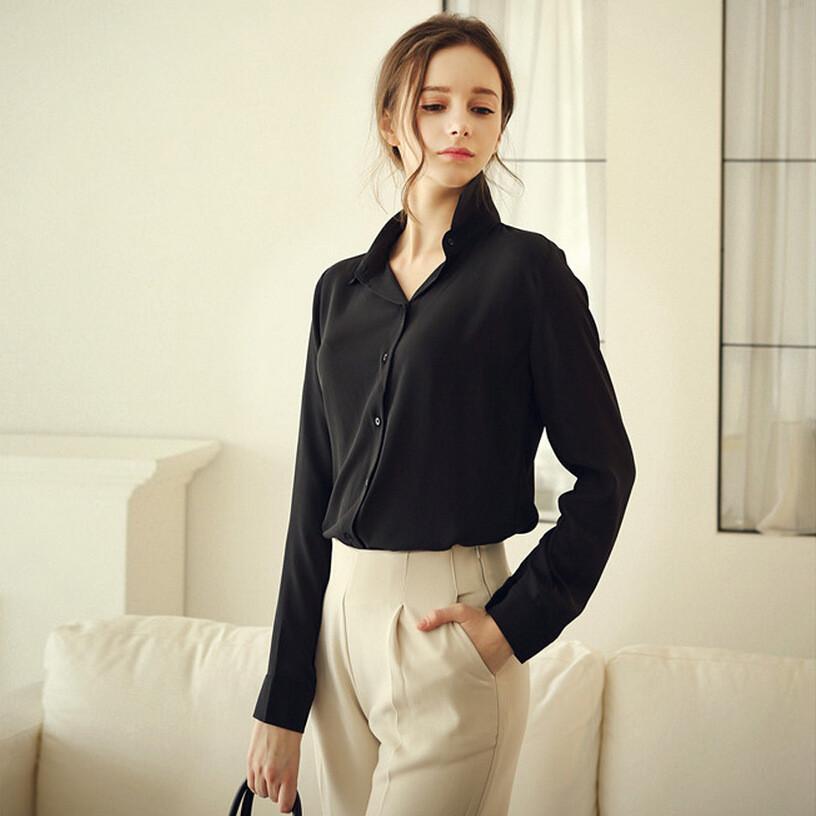 Pure Color Plus Size Chiffon Long Sleeves Blouse Shirt - Meet Yours Fashion - 6