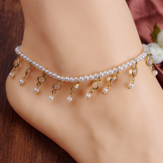 Pearl Crystal Tassel Single Anklet