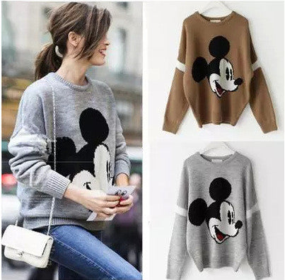 Mickey Print Fashion Scoop Long Sleeve Loose Students Sweater